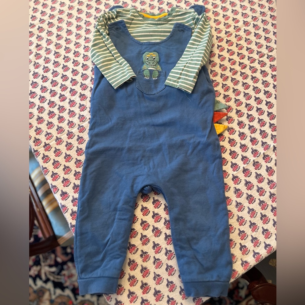 JoJo Maman Bebe Dinosaur Overall Set- Size 12-18 months
